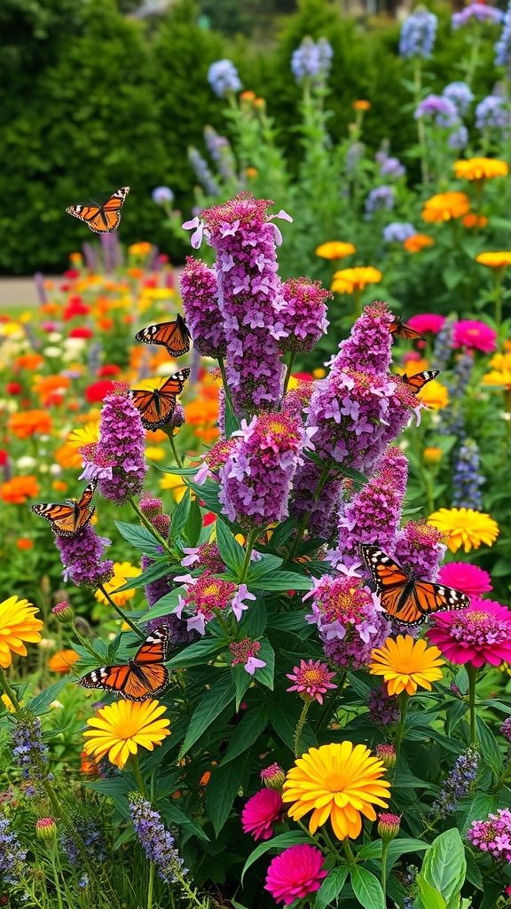 Butterfly Bush with colorful flowers and butterflies