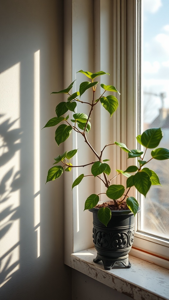 A Cast Iron Plant by an east-facing window, basking in the morning sun.