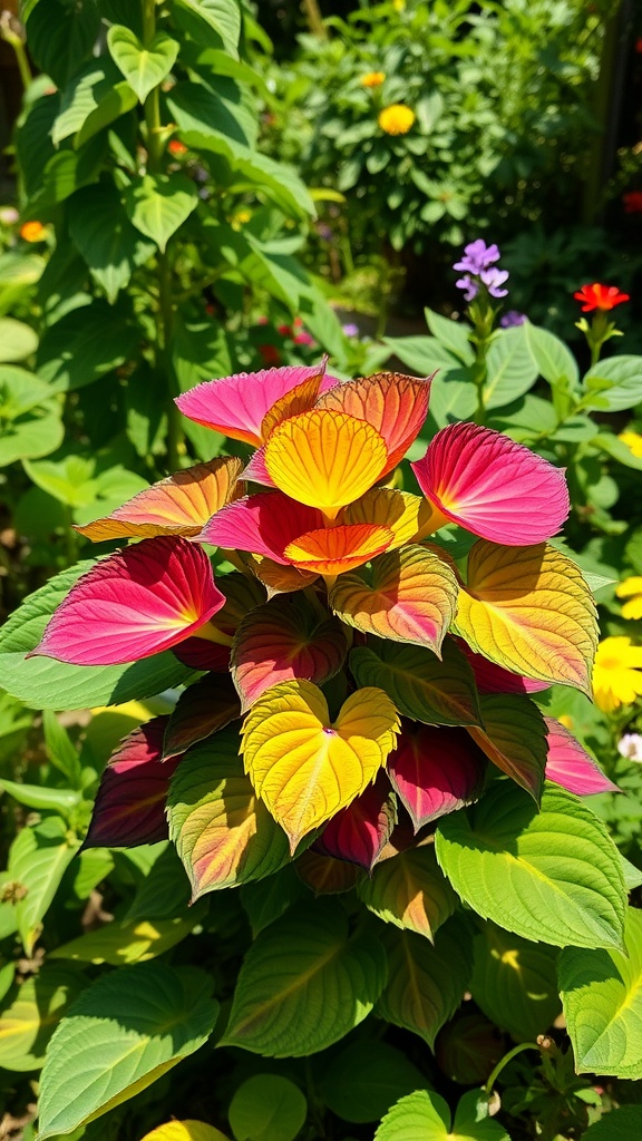 Chameleon Plant with colorful leaves in a garden setting.