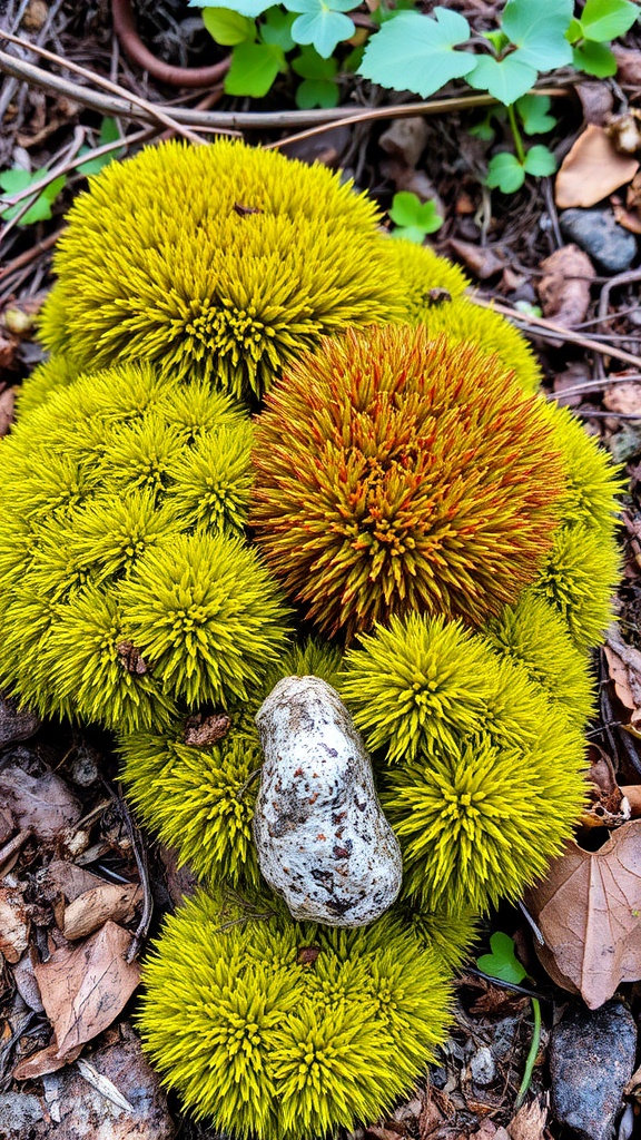 Various types of moss labeled with their names.