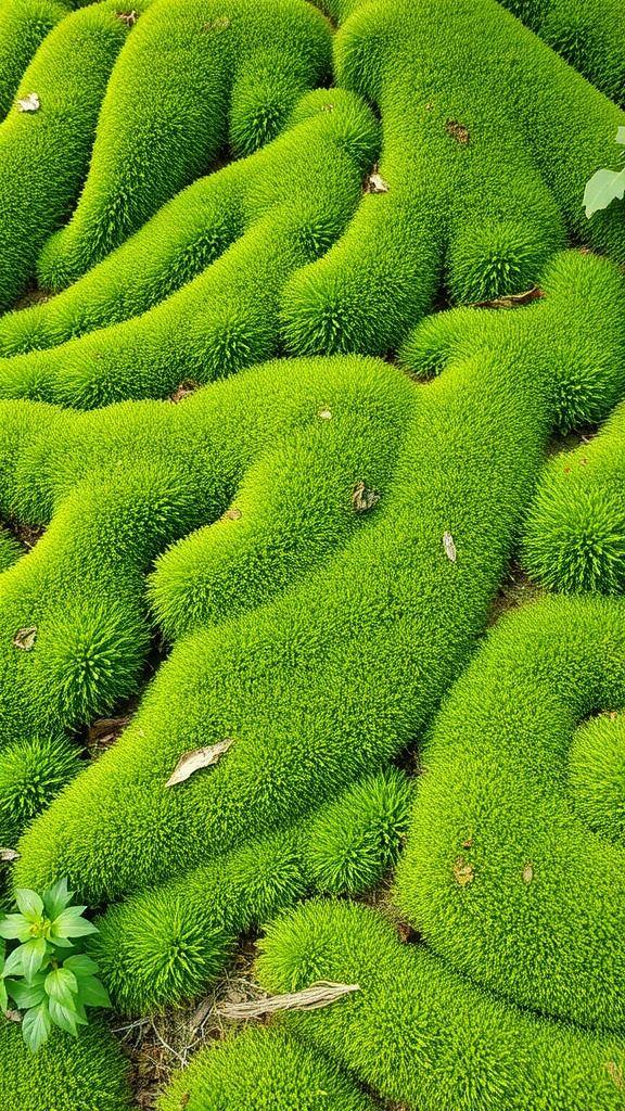 A vibrant patch of moss with a textured surface, showcasing various shades of green.