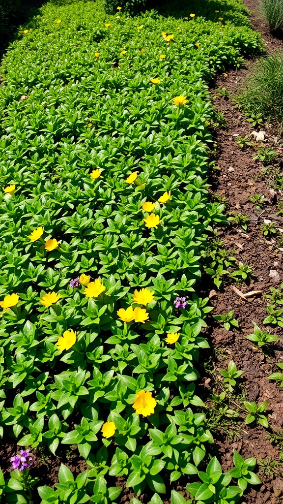 A vibrant display of Creeping Jenny ground cover with yellow flowers