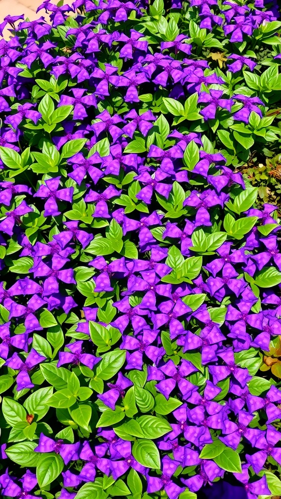 A lush spread of purple Creeping Myrtle flowers with green leaves