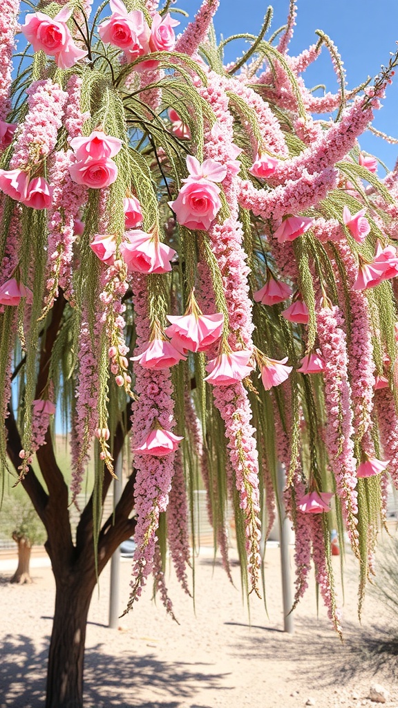 Desert Willow tree with delicate pink flowers hanging down