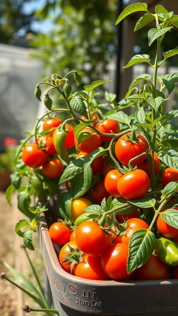 Container filled with ripe tomatoes ready for harvest