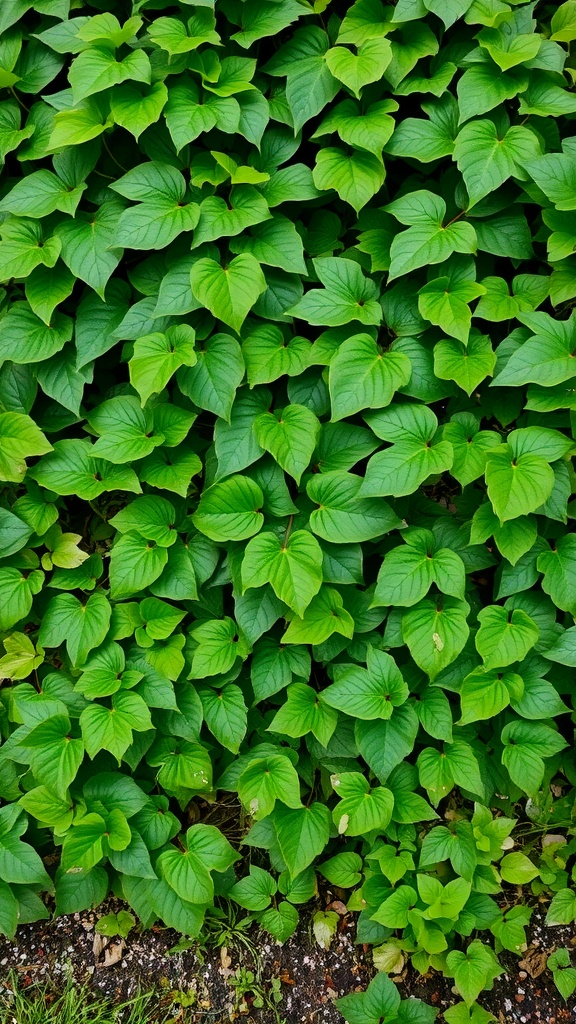 Thick green leaves of English Ivy covering the ground.