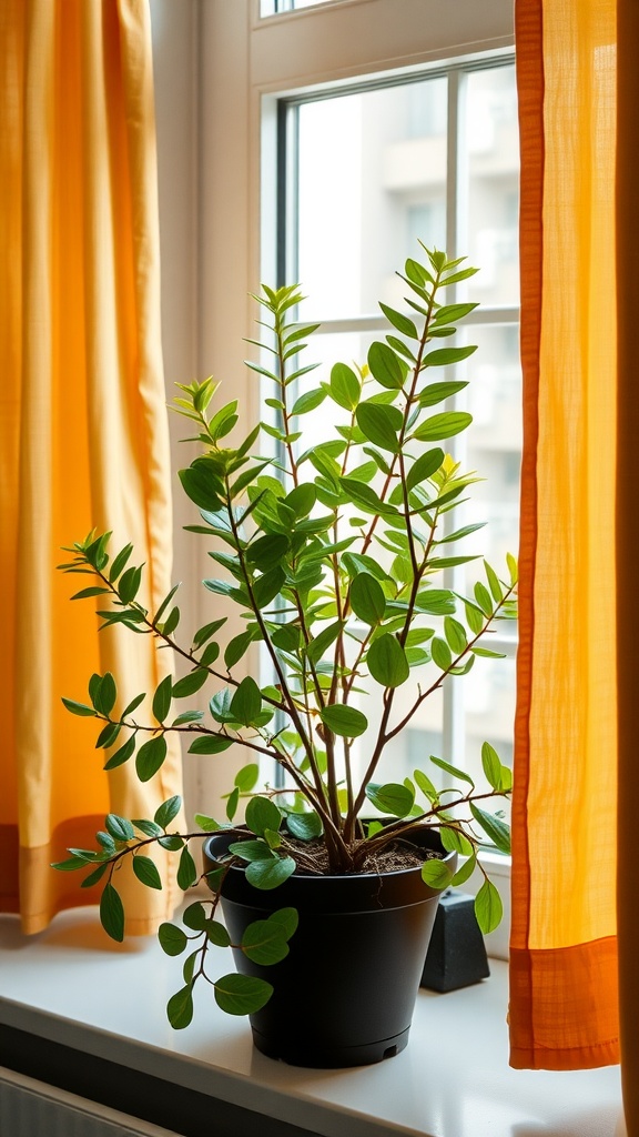 A window sill with various succulents, including a large Jade plant, showcasing proper air circulation and natural light.