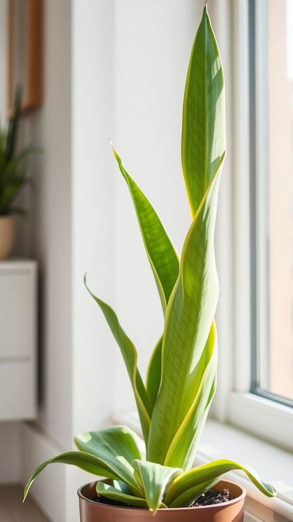 A Snake Plant in a pot next to a calendar showing spring.