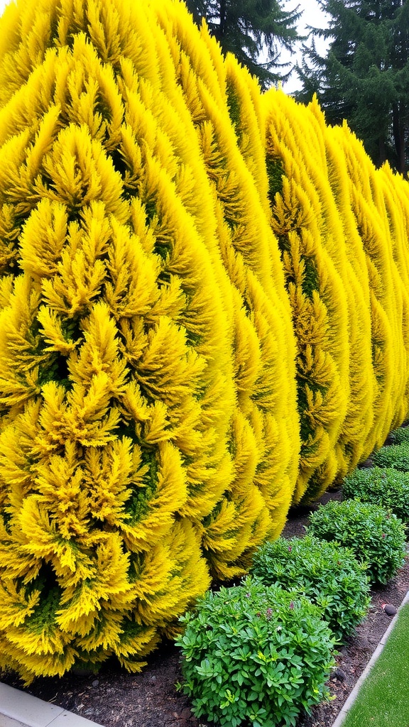 Golden Chamaecyparis shrubs with vibrant yellow foliage