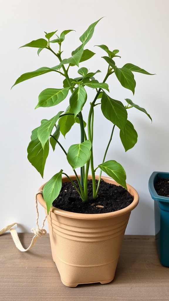 A 5 gallon bucket filled with climbing green beans, showcasing their vibrant green color and healthy growth.