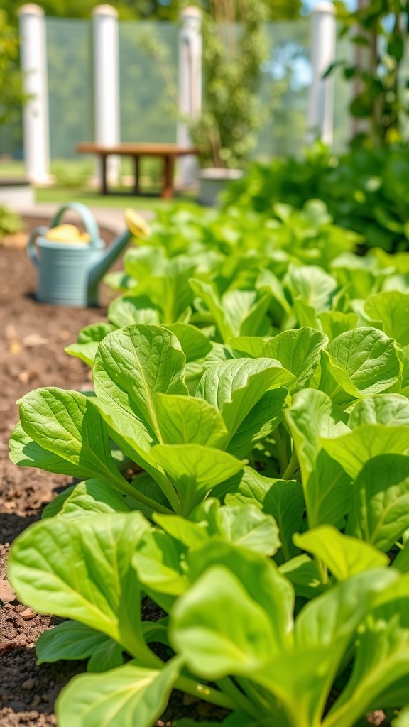 A close-up view of healthy lettuce plants growing in a garden bed.