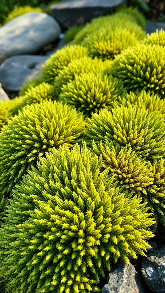 Lush green clusters of Mood Moss (Dicranum Scoparium) growing among rocks