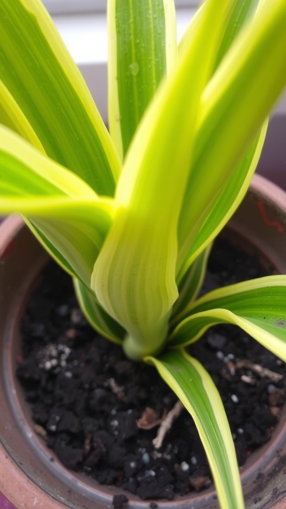 A Snake Plant sitting in water showing signs of overwatering