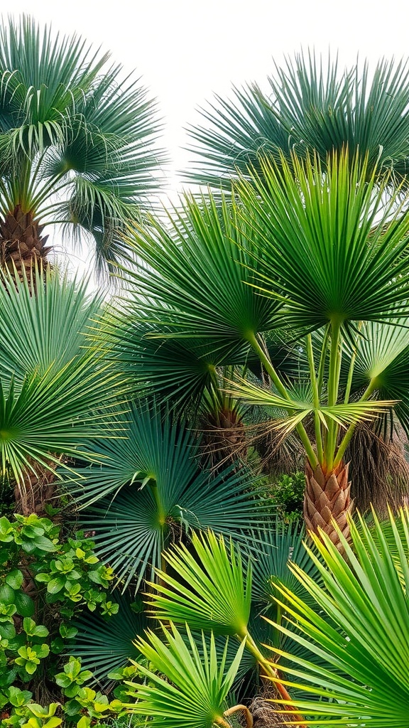 Dense cluster of palmetto plants showcasing their fan-like leaves and lush greenery.