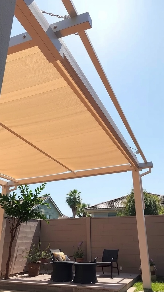 Pergola with a retractable shade system providing flexibility on a sunny day