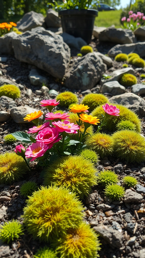 Colorful Moss Rose flowers in a garden setting