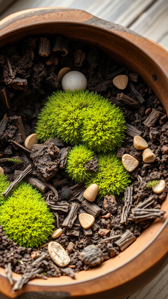 Soil mixture for preparing a Kokedama Japanese Moss Ball with moss and gardening tools