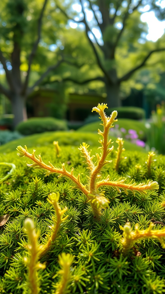 Close-up of Reindeer Moss with yellow-green branching structure in a garden setting