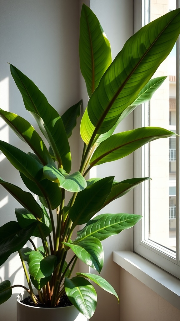 Rubber plant with glossy leaves placed near a south-facing window