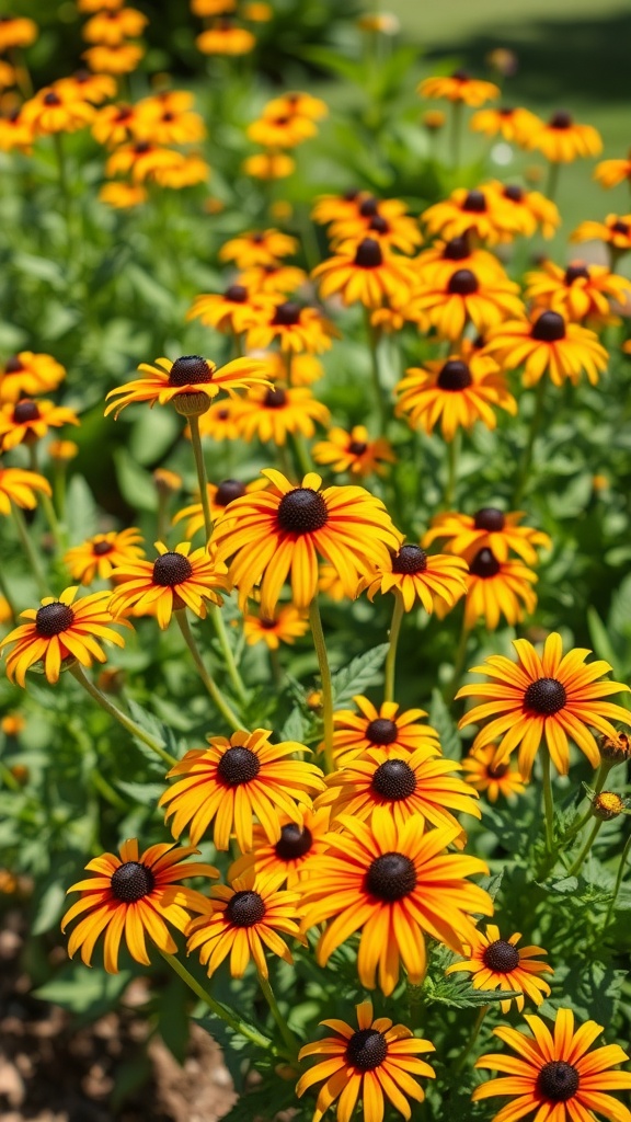 A field of vibrant Black-eyed Susan flowers with yellow petals and dark centers.