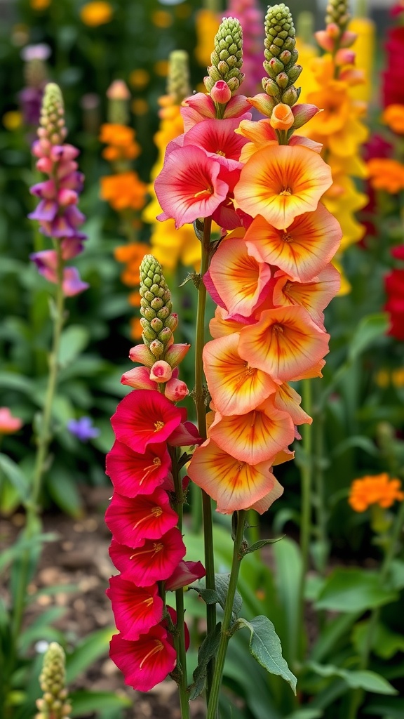 Colorful snapdragon flowers in a garden