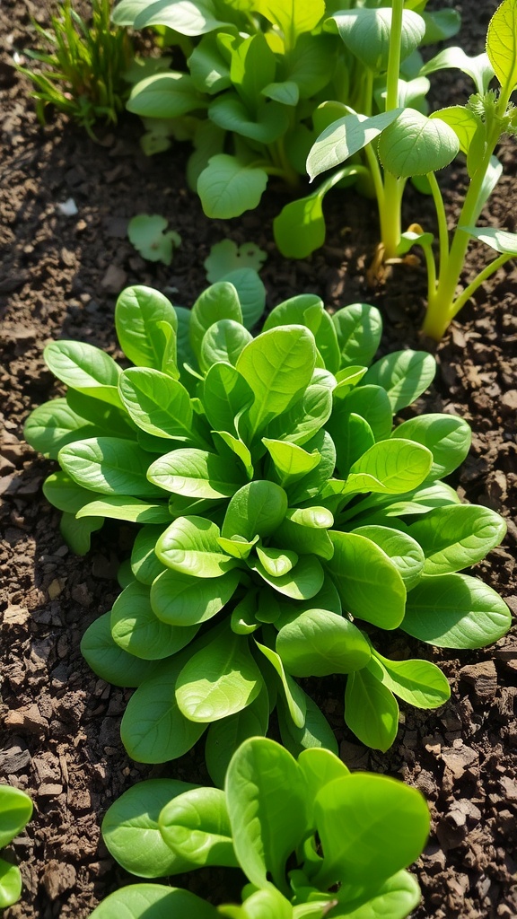 Healthy spinach plants growing in soil