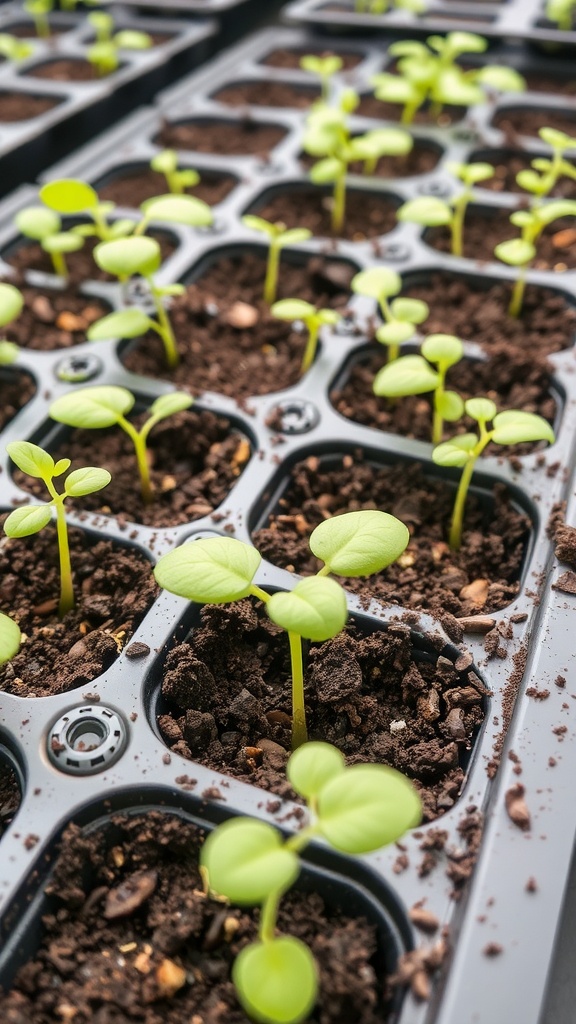 Image of a calendar for planning 2021 with small pots containing seedlings and gardening tools.