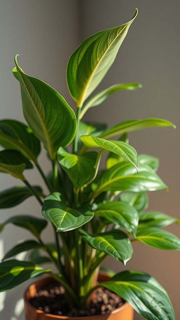 A ZZ plant with glossy green leaves in a terracotta pot.