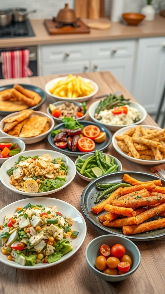 A variety of delicious leftover dishes arranged on a kitchen countertop, showcasing creative meal options.