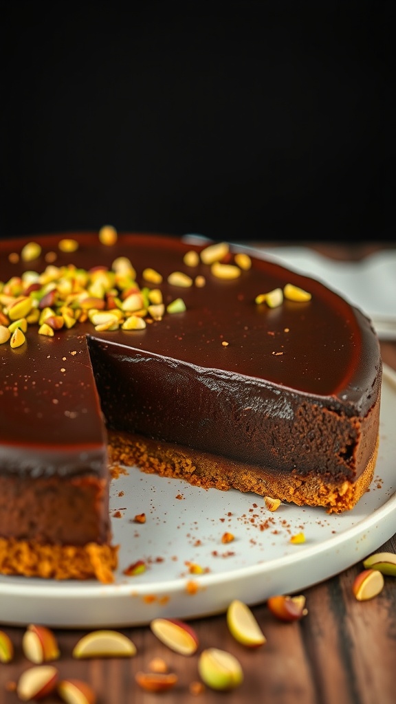 Knafeh-inspired chocolate cheesecake with pistachios on top