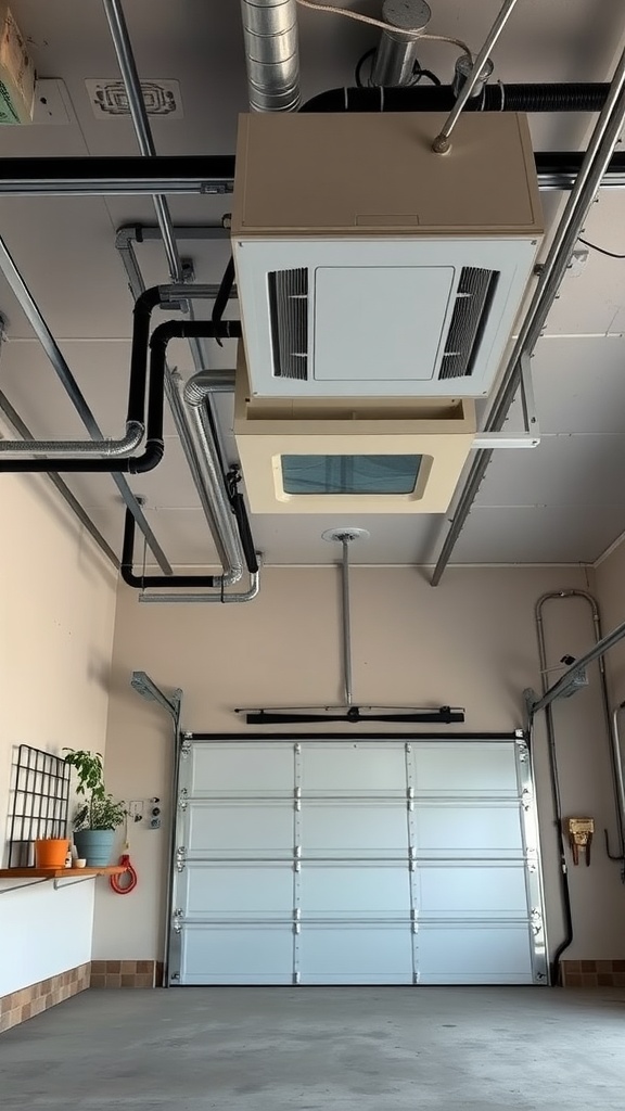 An HVAC system installed in a spacious car repair garage.