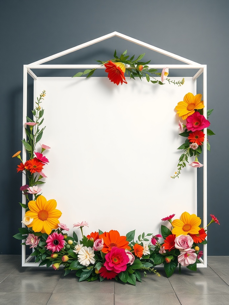 Chic geometric frame decorated with colorful flowers