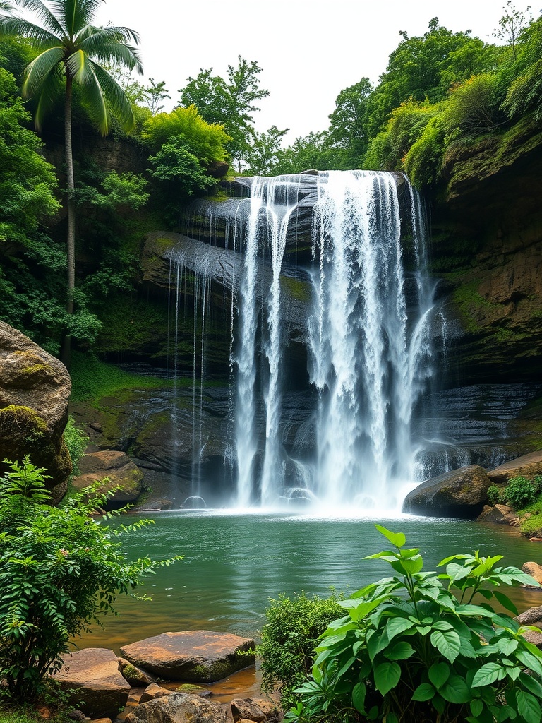 A beautiful waterfall surrounded by lush greenery