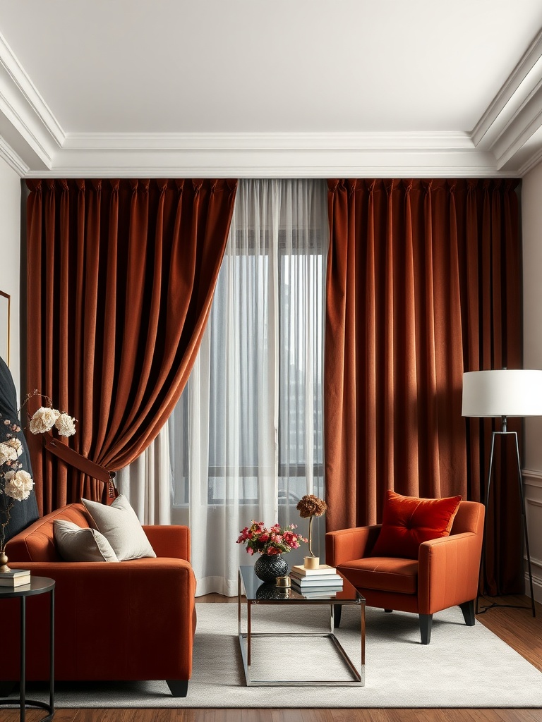 Luxurious velvet blackout drapery panels in a stylish living room