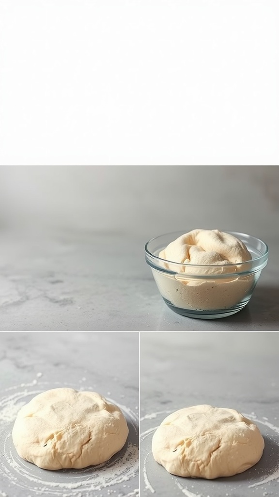 Homemade pizza dough preparation process.