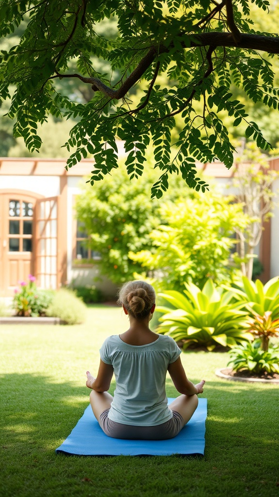 A person practicing mindful breathing exercises in a serene outdoor setting.