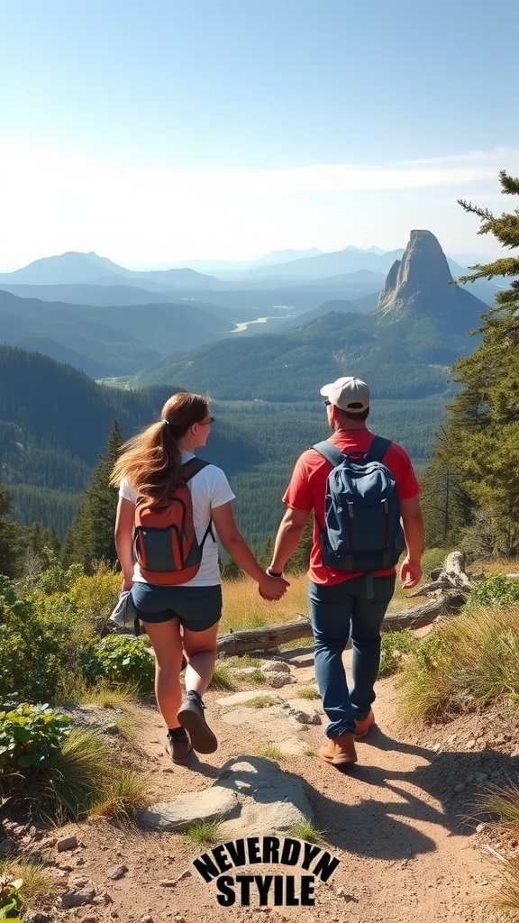 Couple hiking together on a scenic trail.