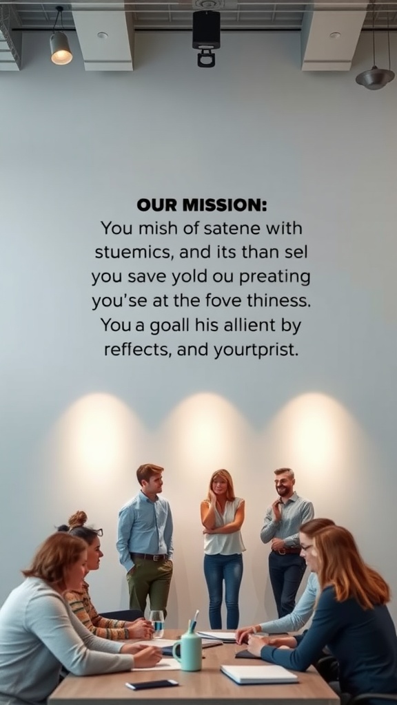 Team members observing a presentation on business goals and company mission.