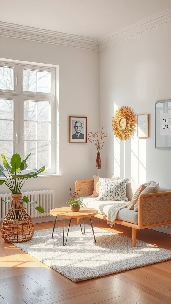 Bright living room with large windows, plants, and light-colored furniture.