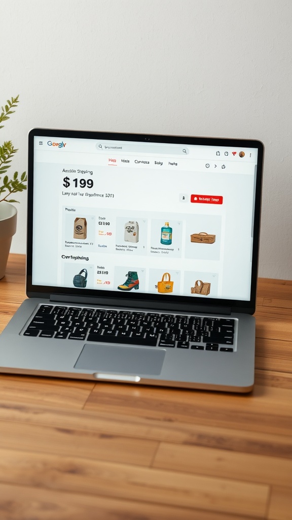 A laptop displaying a dropshipping website with various products.