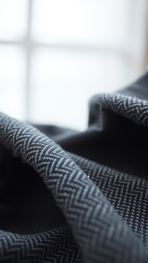 Close-up of textured fabric showing a herringbone pattern.