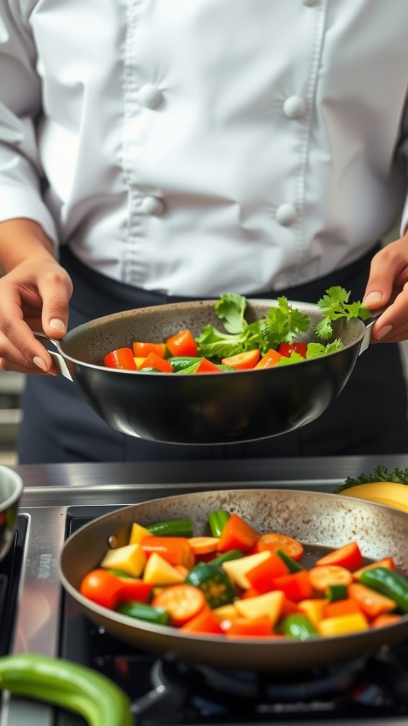 A chef preparing fresh vegetables in a kitchen