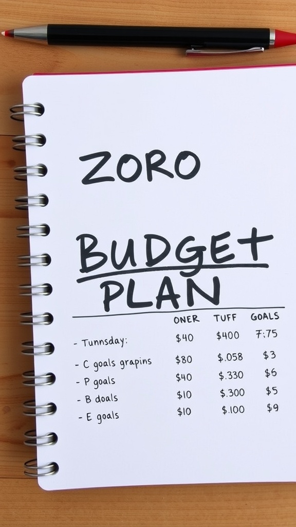 A handwritten budget plan with categories and amounts