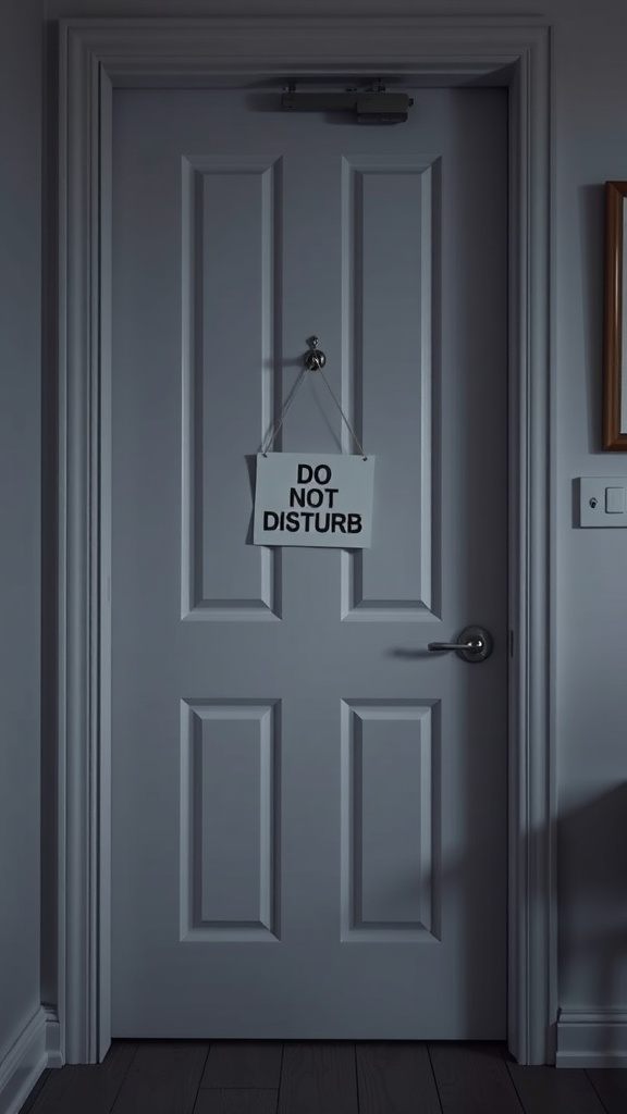 A closed door with a 'Do Not Disturb' sign hanging on it, symbolizing boundaries for work and personal time.
