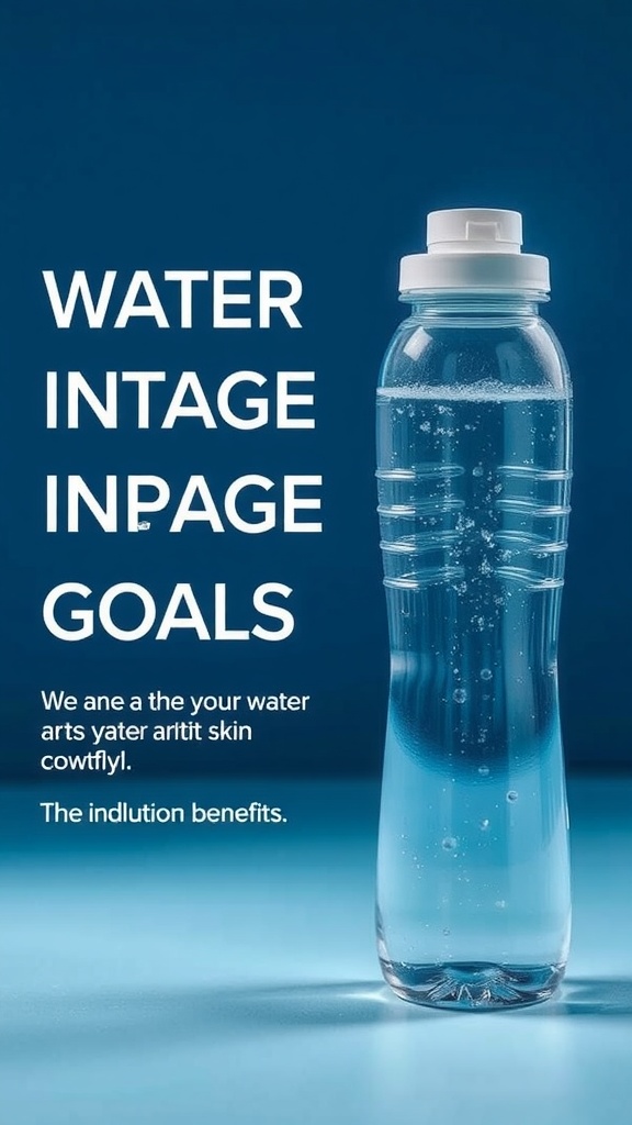 A clear water bottle with bubbles against a blue background.