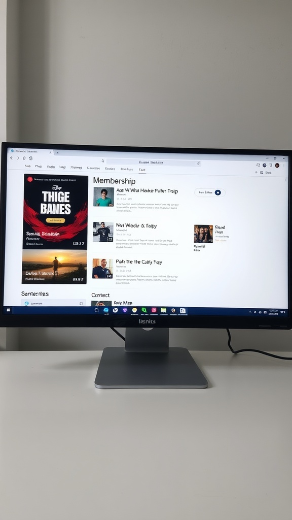 A computer screen displaying a membership site with various content options.