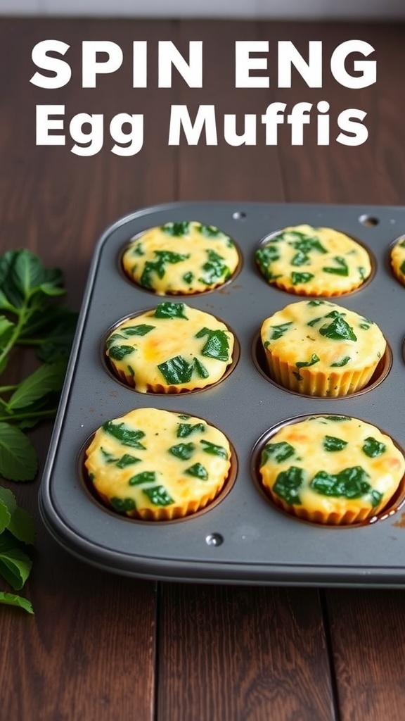 Egg muffins with spinach and cheese in a muffin tray