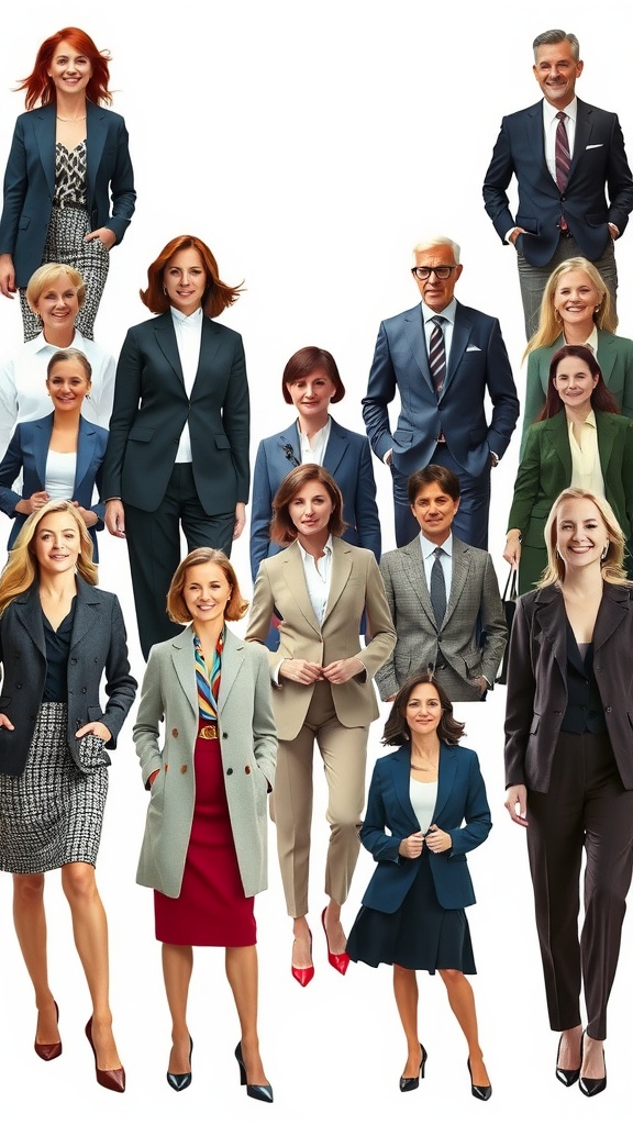 A collage of individuals in business attire, showcasing various styles and colors.