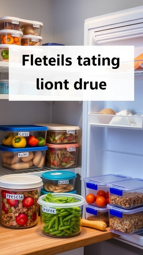 An organized refrigerator with labeled containers of food