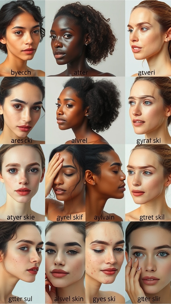 A collage of diverse individuals showcasing various skin tones and types.
